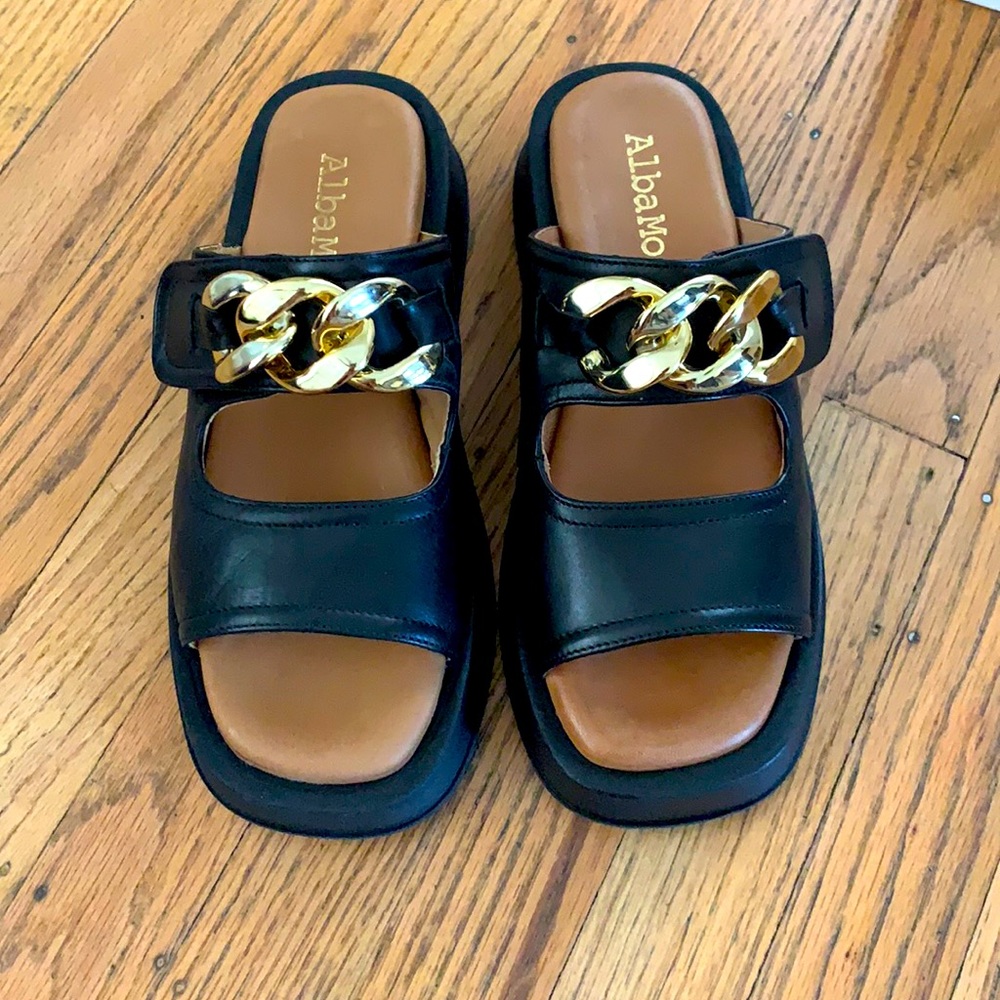 Anthropologie Alba Moda platform slides